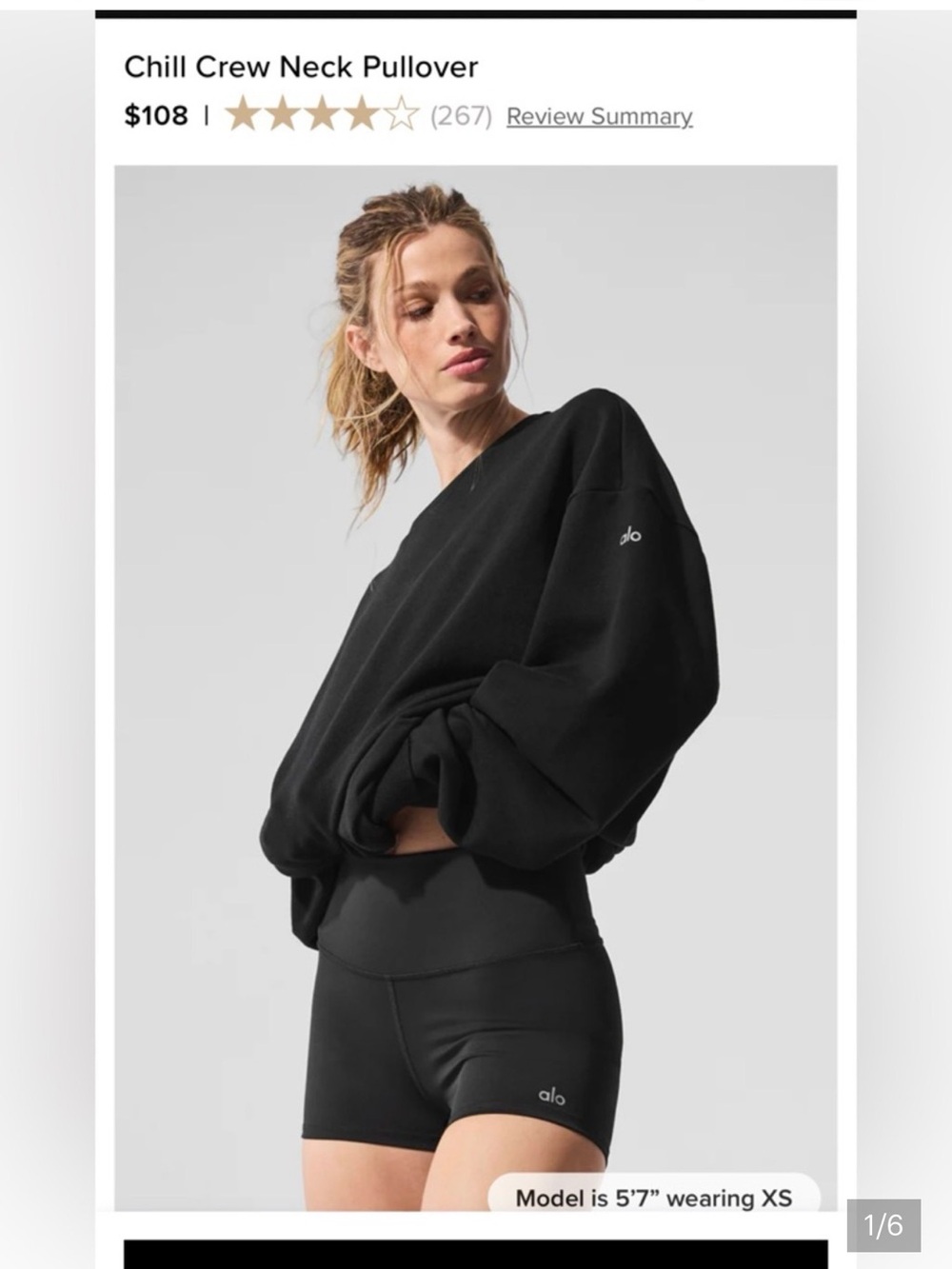 ALO Yoga Oversized Chill Crew Neck Pullover - Black $108 MSRP